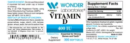 Label for Vitamin D 400 IU