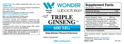Label for Triple Ginseng 600 mg