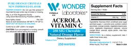 Label for Acerola Vitamin C 250 mg Chewable Natural Orange Flavor