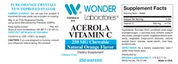 Label for Acerola Vitamin C 250 mg Chewable Natural Orange Flavor