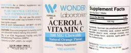 Label for Acerola Vitamin C 100 mg Chewable Natural Orange Flavor
