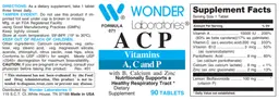 Label for A C P Vitamins with B, Calcium and Zinc