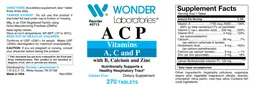 Label for A C P Vitamins with B, Calcium and Zinc