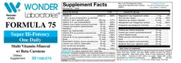 Label for Formula 75 Multi Vitamin-Mineral