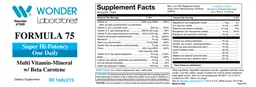 Label for Formula 75 Multi Vitamin-Mineral