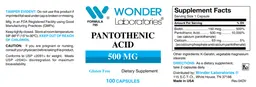 Label for Pantothenic Acid 500 mg