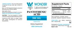 Label for Pantothenic Acid 500 mg