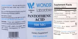Label for Pantothenic Acid 500 mg