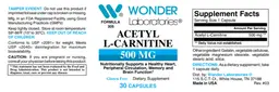 Label for Acetyl L-Carnitine 500 mg