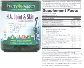 Label for H.A. Joint & Skin Super Formula