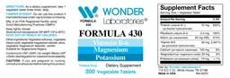 Label for Formula 430 Vitamin B-6 Magnesium Potassium