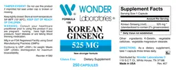 Label for Korean Ginseng 525 mg