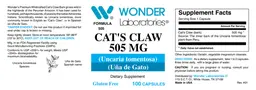 Label for Cat's Claw 505 mg