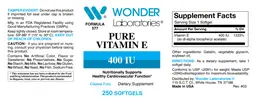 Label for Pure Vitamin E 400 IU