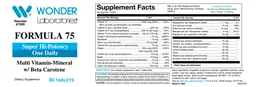 Label for Formula 75 Multi Vitamin-Mineral