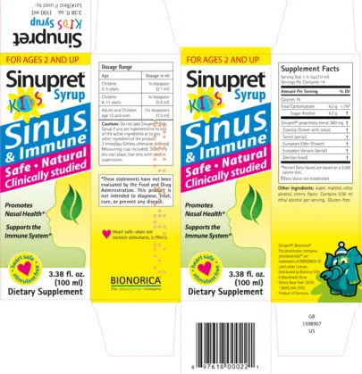 Label for Sinupret Kids Syrup Sinus & Immune