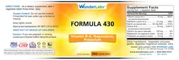 Label for Formula 430 Vitamin B-6 Magnesium Potassium