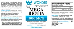 Label for Mega Biotin 5000 mcg