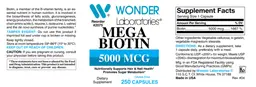 Label for Mega Biotin 5000 mcg