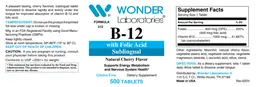 Label for B-12 with Folic Acid Sublingual Natural Cherry Flavor