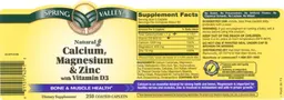 Label for Natural Calcium, Magnesium & Zinc with Vitamin D3