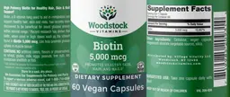 Label for Biotin 5,000 mcg