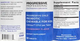 Label for Progressive Child Probiotic Chewable for Kids 3 Billion CFU Strawberry Flavor