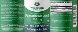 Label for Pantothenic Acid 500 mg