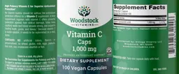Label for Vitamin C Caps 1,000 mg