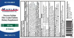 Label for Ferrous Sulfate 325 mg
