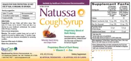 Label for Natussa Cough Syrup Naturally Sweet Honey and Grape Flavor