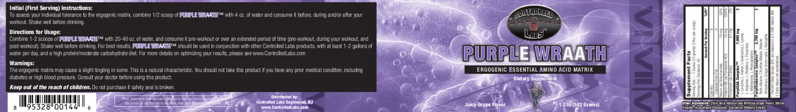 Label for Purple Wraath Juicy Grape Flavor