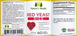 Label for Red Yeast Rice 600 mg