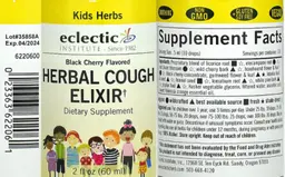 Label for Kids Herbal Cough Elixir Black Cherry Flavored