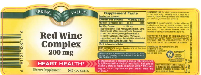 Label for Red Wine Complex 200 mg