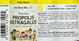 Label for Kids Propolis Astragalus Throat Spray