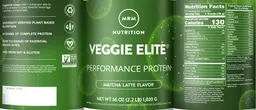 Label for Veggie Elite Matcha Latte Flavor