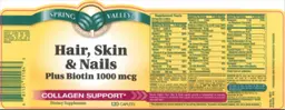 Label for Hair, Skin & Nails Plus Biotin 1000 mcg