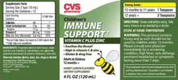 Label for Children's Immune Support Honey Lemon Flavored