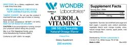 Label for Acerola Vitamin C 100 mg Chewable Natural Orange Flavor