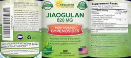 Label for Jiaogulan 820 mg