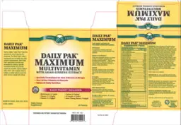 Label for Daily Pak Maximum Multivitamin with Asian Ginseng Extract