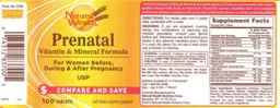 Label for Prenatal Vitamin & Mineral Formula