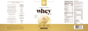 Label for Whey To Go Protein Powder Vanilla Flavor