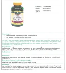 Label for Natural St. John's Wort 0.3% 300 mg