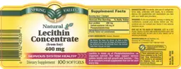 Label for Natural Lecithin Concentrate (From Soy) 400 mg