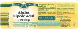 Label for Alpha Lipoic Acid 100 mg
