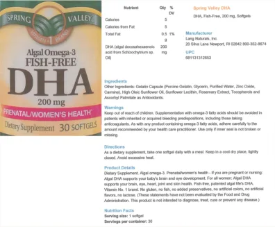 Label for DHA 200 mg