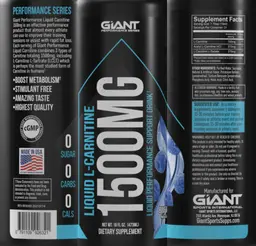 Label for Liquid L-Carnitine 1500 mg Blue Raspberry