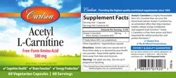 Label for Acetyl L-Carnitine 500 mg
